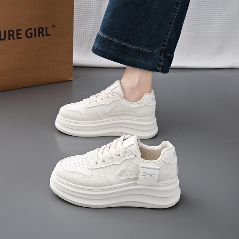 Fashion CRLAYDK Women's Skateboard Sneakers Casual Walking Height Increase Shoes PU Leather Lace Up Platform Ladies Shopping Tennis