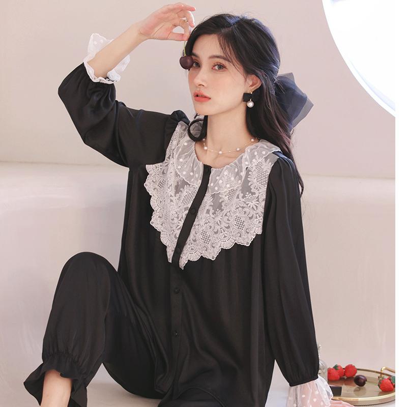 Pajamas Women's Spring Summer  Princess Style Long Sleeve Home Clothes Thin Suit Outer Wearing Spring and Autumn Wear