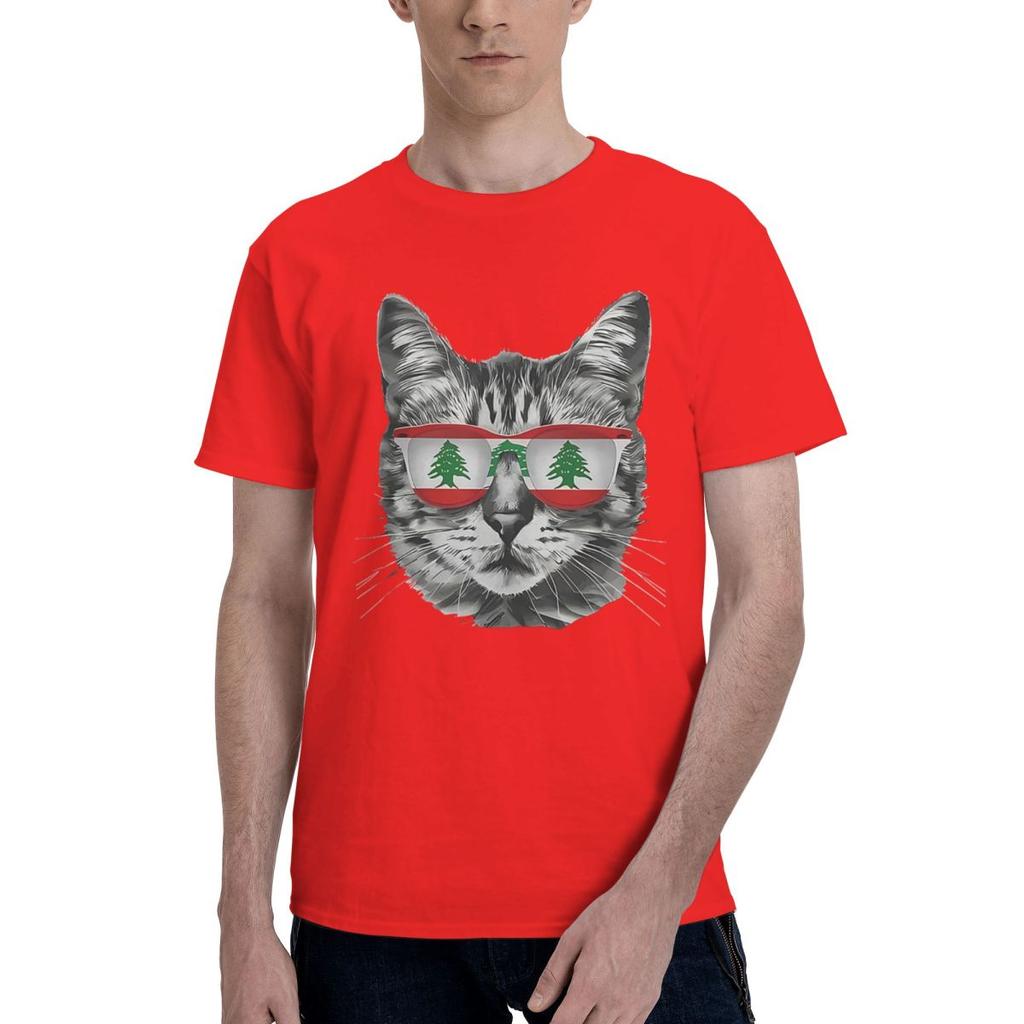 Lebanese Flag Cat 100 Cotton Casual Breathable Confortable Vintage Funny Mens TShirt Funny Shirt