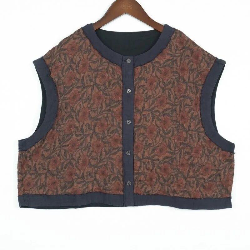 Johnature Gilet da donna in cotone con stampa floreale Cappotti con bottoni con o-collo Primavera Gilet da donna in stile cinese di alta qualità