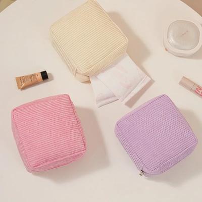 Niedliche Cord-Make-up-Tasche für Damen, tragbare Reise-Kleine Kosmetiktaschen, einfarbige Reißverschluss-Toilettentasche, Waschtasche, Aufbewahrungstasche