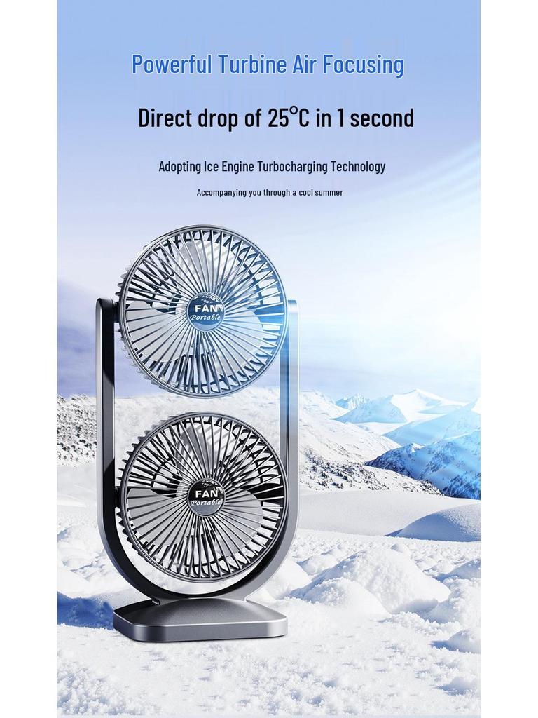 Dual-Head USB Fan: Portable 360° Rotating Desk Fan for Dorms and Outdoors
