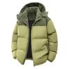 Mens Winter Warm Thick Cotton Puffer Jacket With Hood Color-Block Design Faux Fur Trim Loose Fit Casual Outdoor Wear