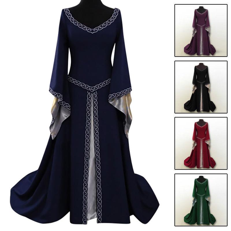 Womens Medieval Renaissance Vintage Gown Dress Halloween Party Cosplay Costume