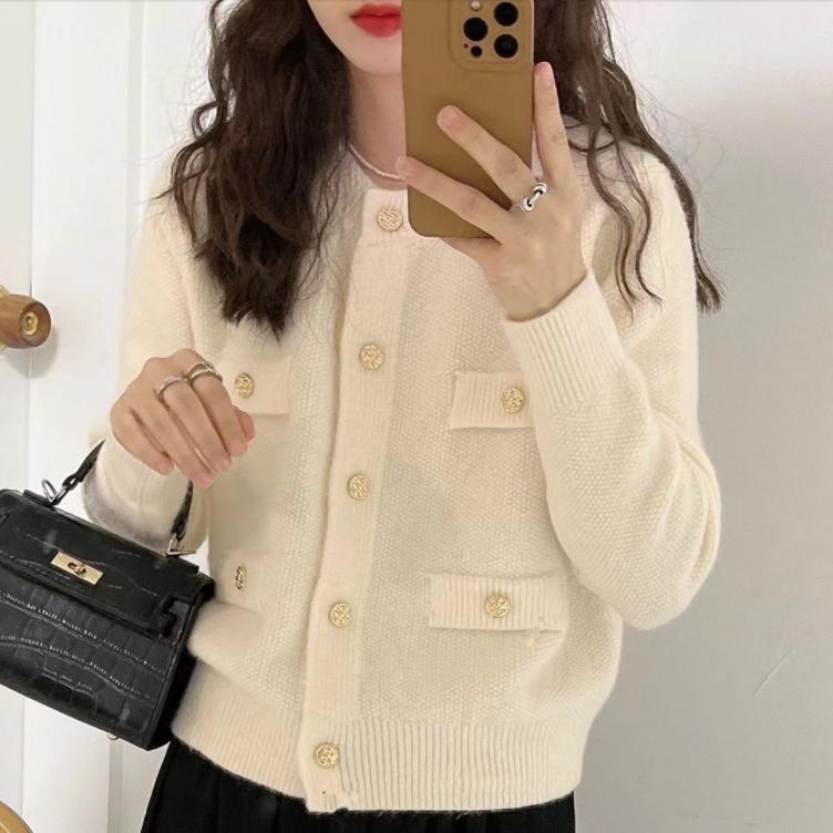 

Светр кардиган 2022 весна червоний светр жіночий в язаний кардиган з круглим вирізом невелике пальто з ароматом вільний светр з довгими рукавами One Size білий