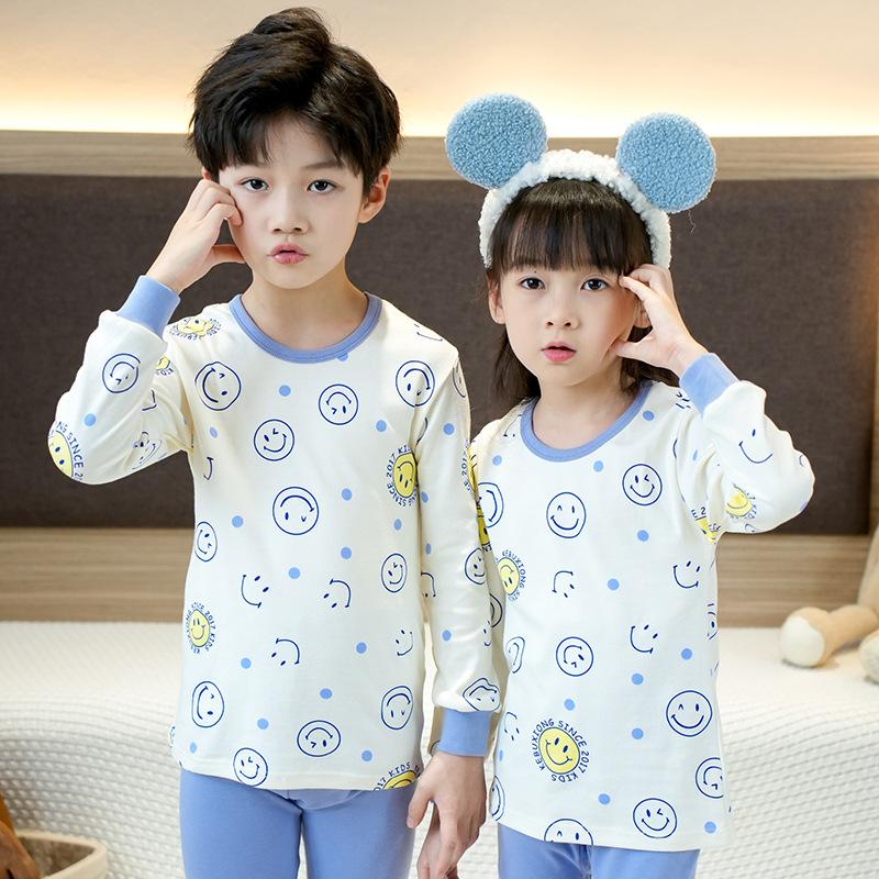 Children's pajamas pure cotton boys' long johns set girls' baby thermal underwear medium and children's bottom cotton sweater