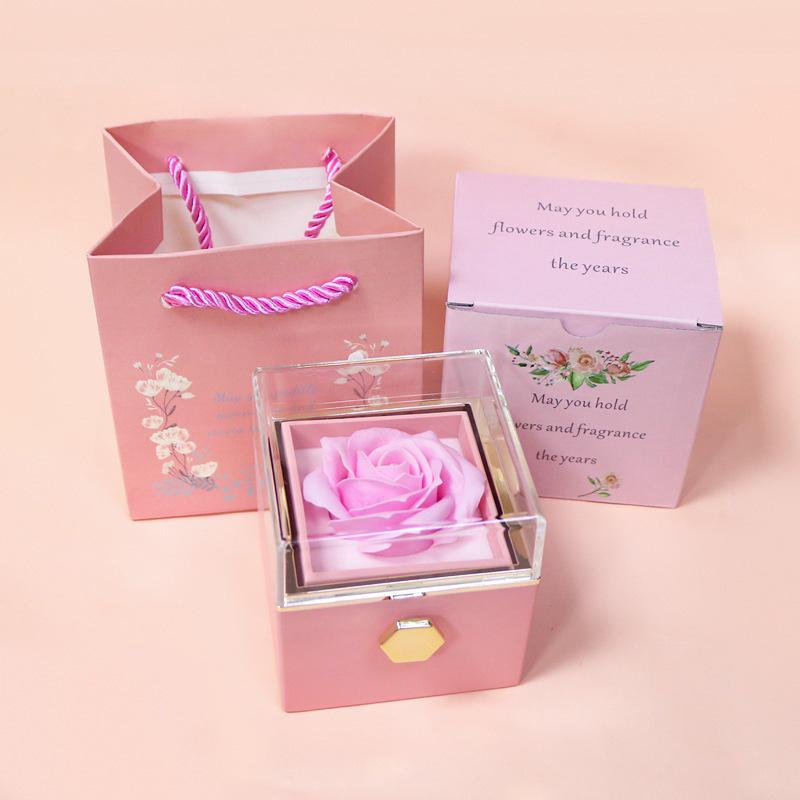 Valentine's Day Preserved Rose & Jewelry Gift Box with Soap Flowers and Necklace