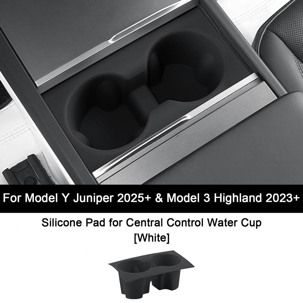 For Tesla Model Y Juniper 2025+ Central Control Silicone Water Cup Holder for Model 3 Highland + Anti-fouling Storage Tray