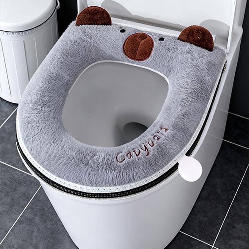 Winter Home Use Plush Toilet Seat Cushion, Zipper Design, Thickened Skin-Friendly, Bathroom Comfortable Toilet Seat Cover