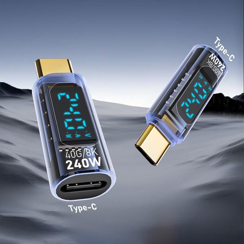 1Pc Digital Led Display Pd240W Usb4.0 40Gbps Type C To C Otg Adapter Converter 8K@60Hz 5A Fast Charging Cable For Laptop