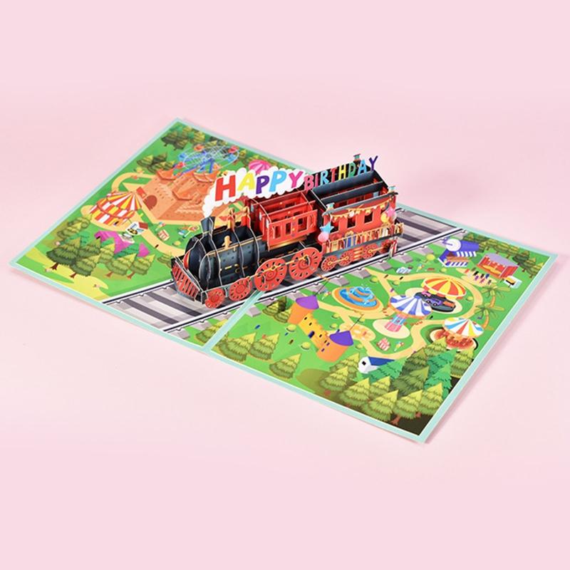 Train 3D Greeting Card Happy Birthday Card with Envelope Creative Fathers Day Gift for Dad Grandad Husband