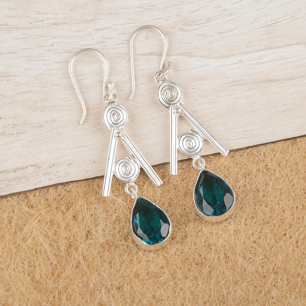 Apatite Handmade Silver Jewelry, 925 Sterling Silver Earring, Handmade Beautiful Gemstone Jewelry, Apatite Earring For Her