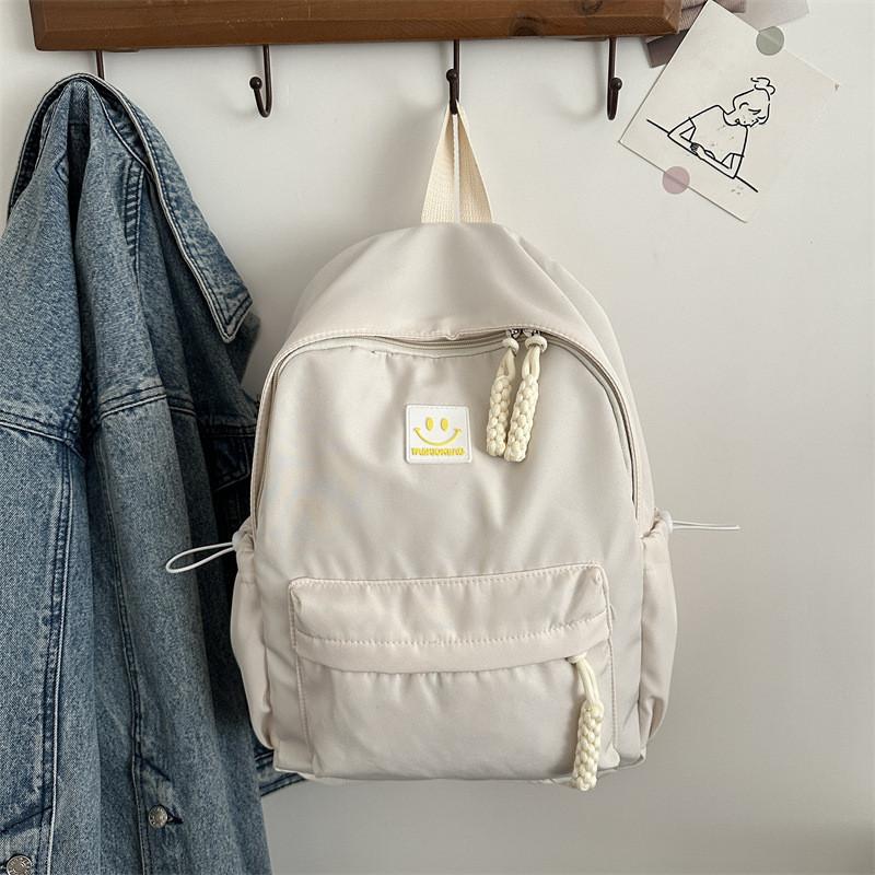 Smiling Pattern Face Solid Color Backpack Oxford Schoolbag For Daily Use Fashion
