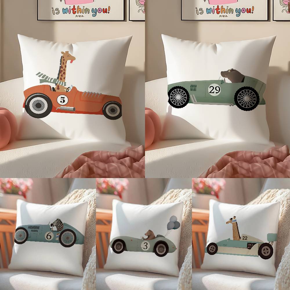 Cute Cartoon Animals Car Art Pillow Case Comfort Sofa Bed Silky elegant Invisible zipper Decorative cushion cover