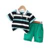 Boys' Summer 2026 Polo Shirt & Shorts Set: Striped Two-Piece for Toddlers and Kids