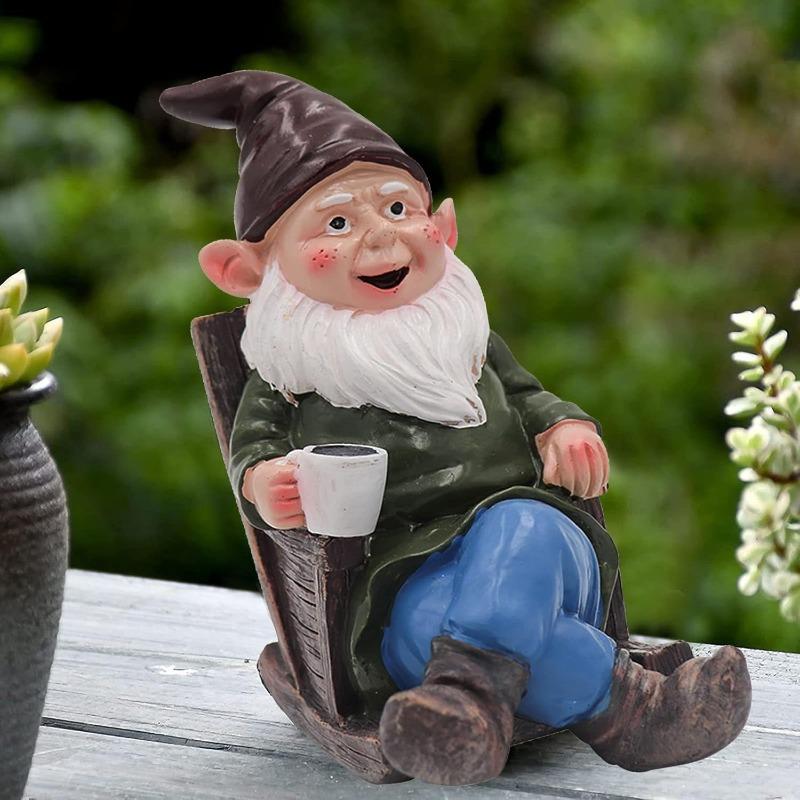 Tirifer Drinking Coffee Garden Gnome Statue Decoration, Garden Figurine Ornament Sculpture for Outdoor Indoor Home Lawn Yard Balcony Porch Patio