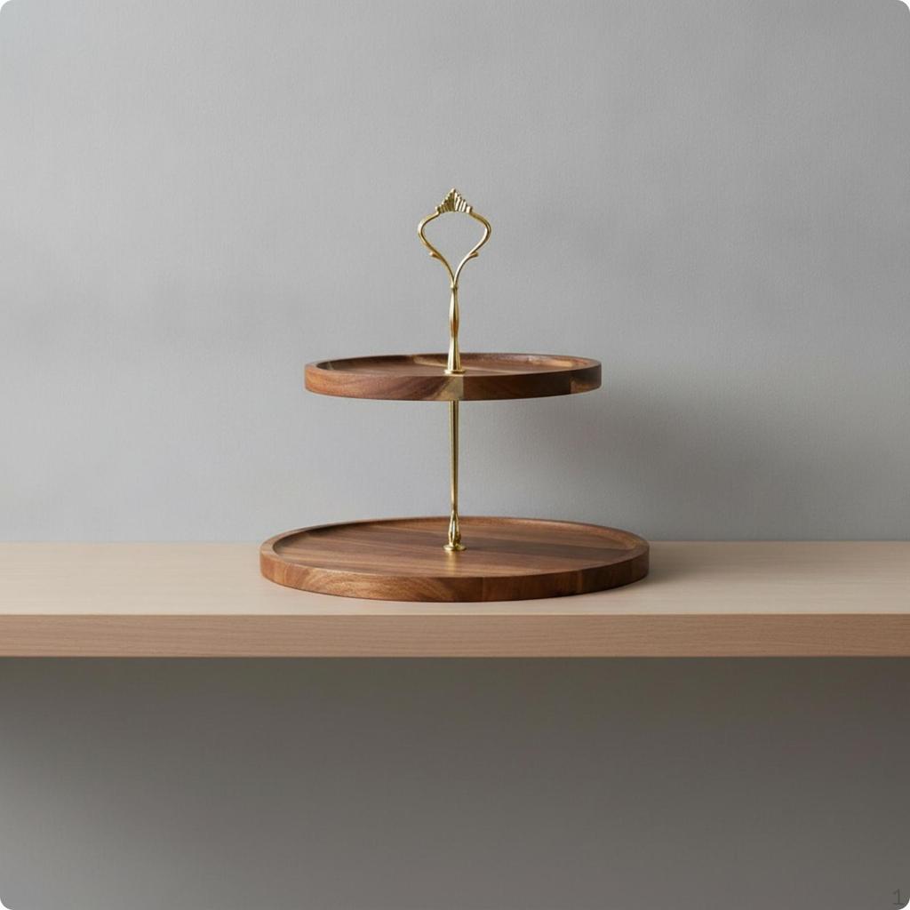 2Tier Dessert Stand Tiered with Wooden Trays Rustic Cake Display Rack for Hosts,