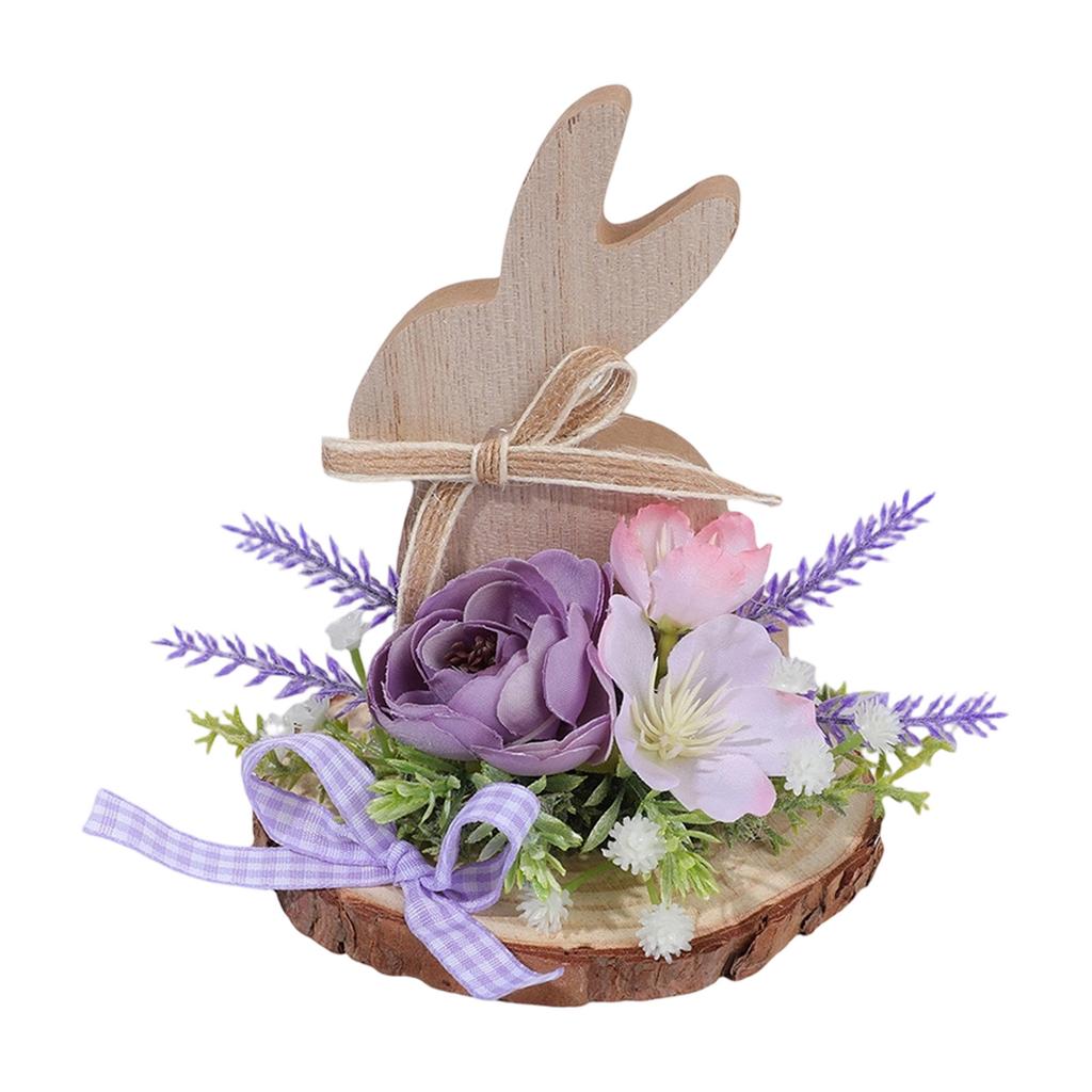 Simulated Flower Bunny Shaped Wooden Ornaments, Holiday Decoration Ornaments