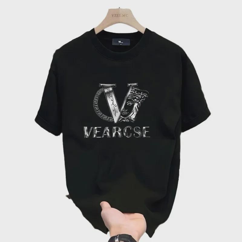 Pánské luxusní bavlněné tričko v korejském stylu - Ležérní, s kulatým výstřihem, s krátkým rukávem