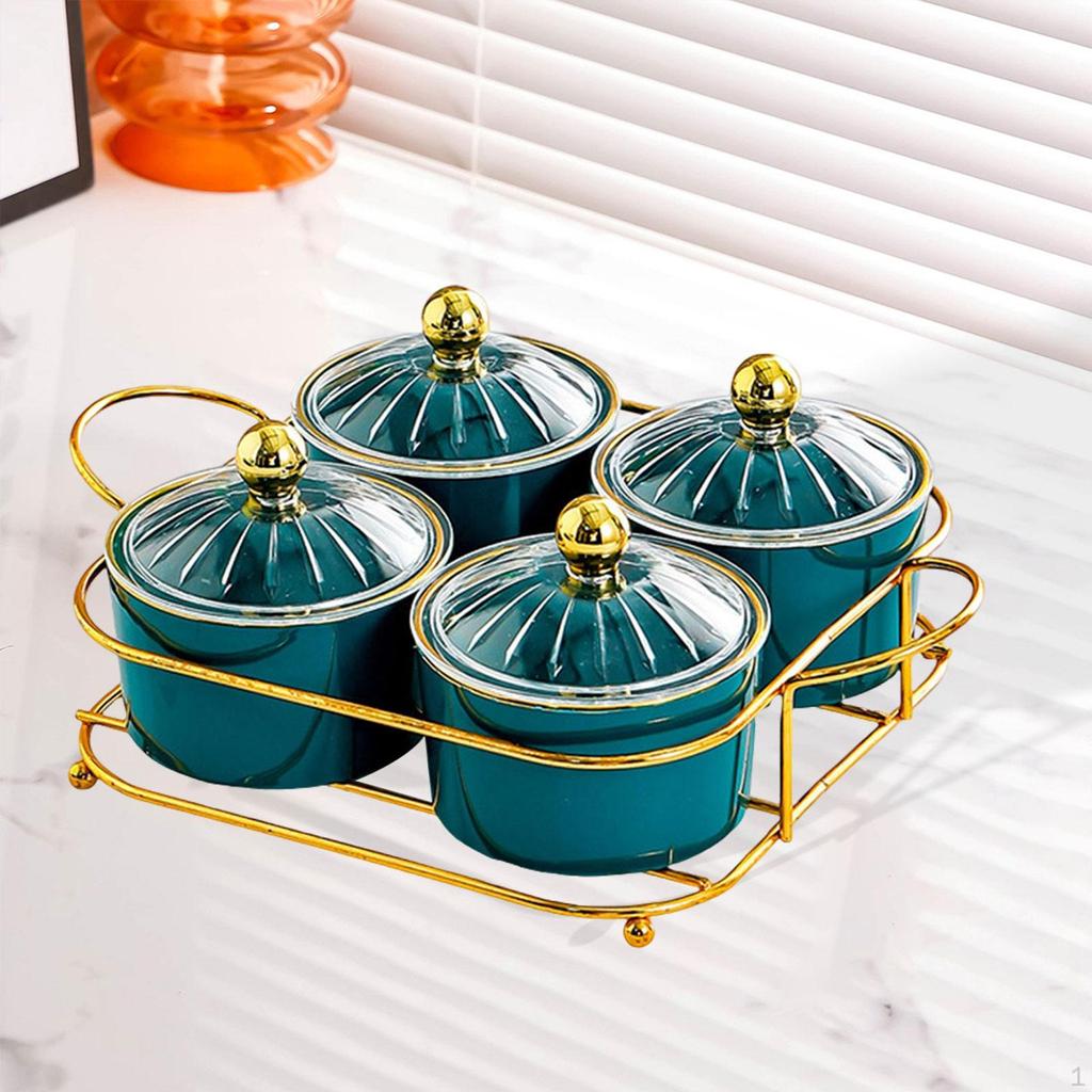 Dried Fruit Plate Set Divided Serving Platter 4 Grid Appetizer Cookie Jar for Wedding Kitchen