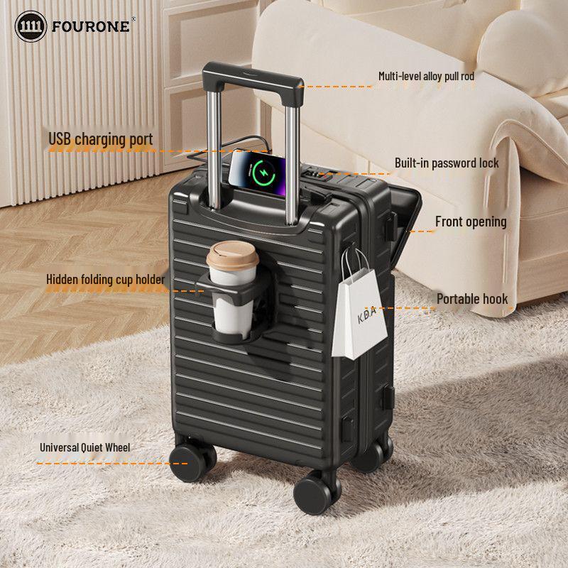 Multifunctional Student Trolley Suitcase with Front-Opening and Combination Lock, Large Capacity