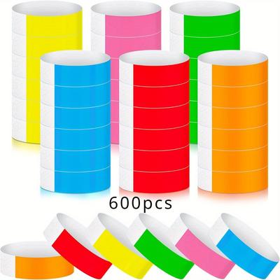 600pcs Paper Wristbands Neon Wrist Bands Waterproof Hand Bands for Events Lightweight Concert Wristbands Neon Colored Adhesive Wristbands for Party