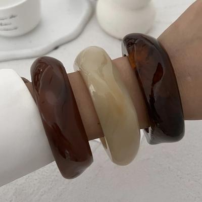 Boho Brown Irregular Acrylic Resin Chunky Bangles for Women On Hand Goth Geometric Charm Bracelets Couple Jewelry Gift