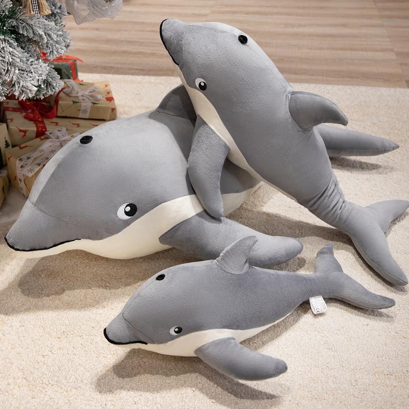 Kawaii Warm Chubby Dolphin Plush Toys Soft Full Stuffed Dolphin Throw Pillow Cozy Fluffy Sleeping Pillow Lovely Bedroom Decor