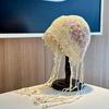 Handwoven pearl tassel baotou hat women's spring and summer hollow crochet ethnic style showing face small versatile knitted hat