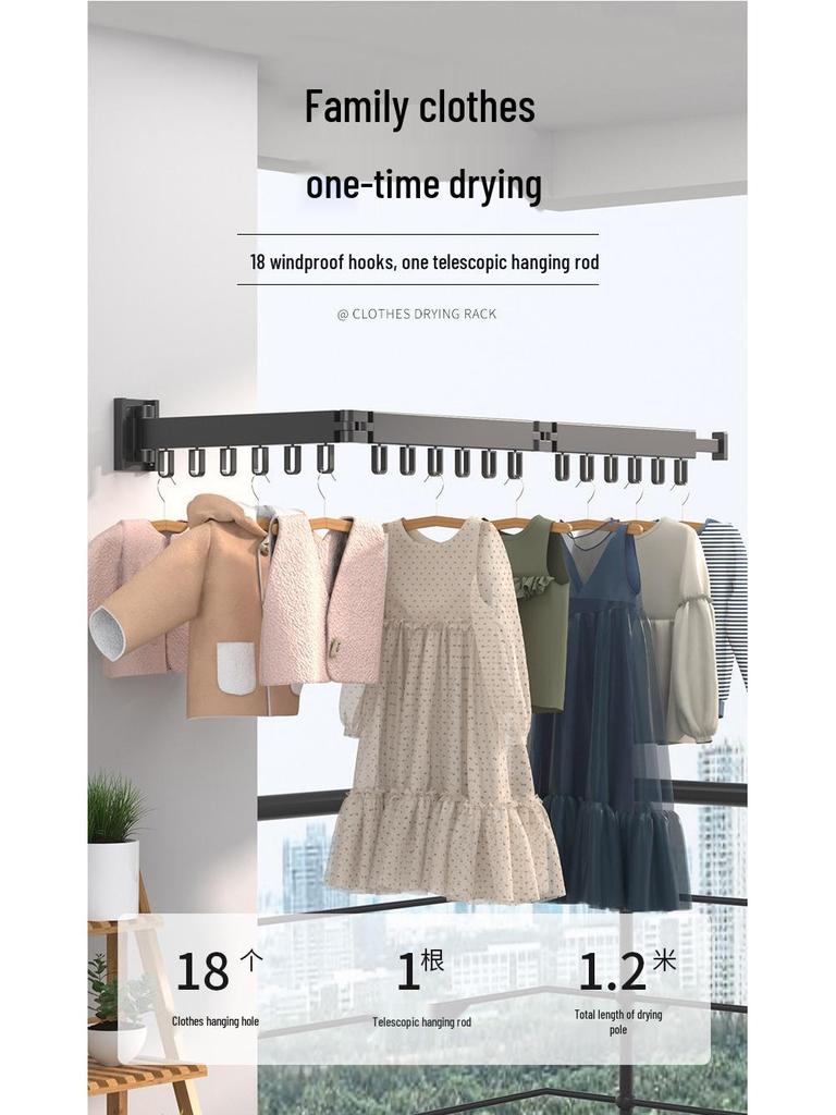 Invisible No-Drill Folding Balcony Clothes Rack & Drying Rod