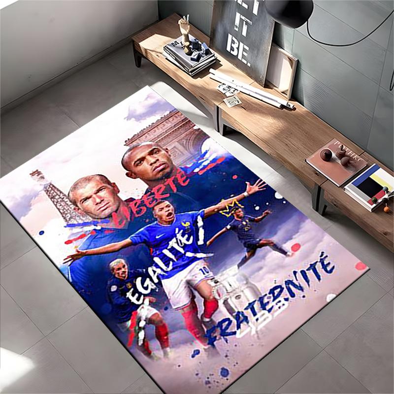 Sports Area Rug, France Football Mbappe Zidane Liberte Egalite Fraternite Poster, Fan Cave Decor, Non-Slip Mat