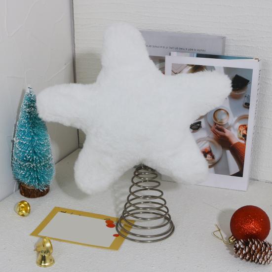 Christmas Tree Topper Plush Star Decoration Xmas Five-Pointed Star Tree Topper with Spring for Holiday Tree Decoration
