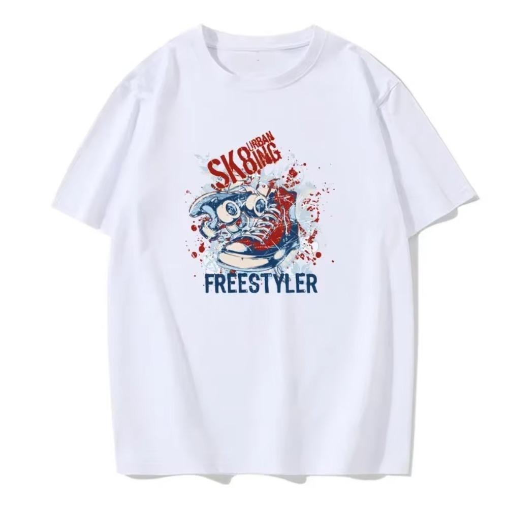 

Men s Summer Comfortable Cotton Short-sleeved Cool Hip-hop Street Style Solid Color Printed Cotton Round Neck Daily T-shirt XXXXXL белый