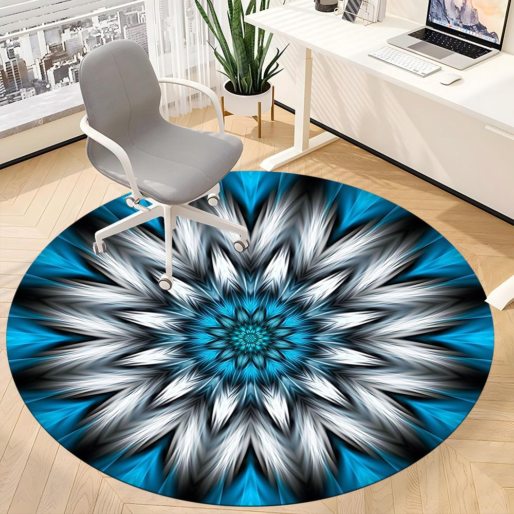 1pc Blue Abstract Mandala Chair Carpet for Office, Round Polyester Mat, Indoor Decor for Office, Washable Non-slip Carpet yy251219033