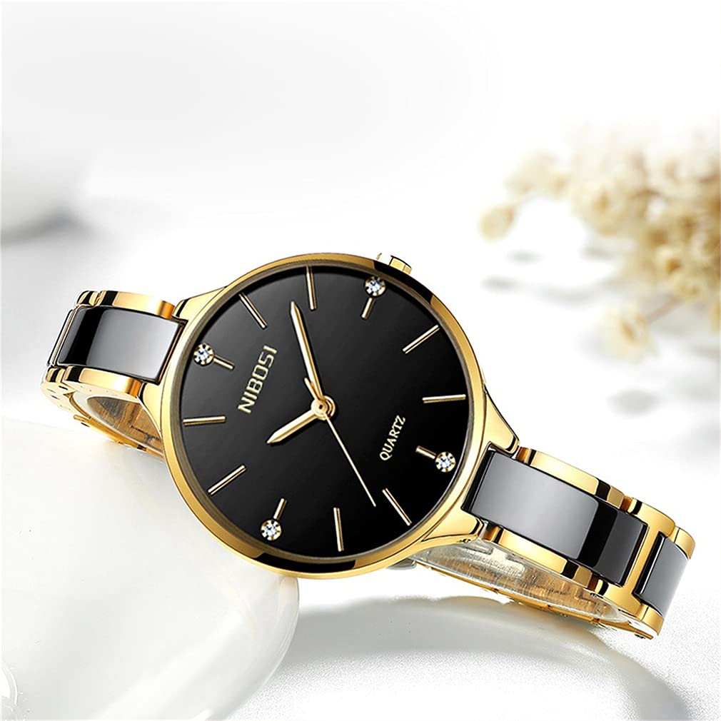 Watch Ceramic Black Simple Arm Watch Ladies Waterproof Analog Quartz Brand Stylish Casual Business Stainless Steel Watch Luxury Gift for Her NIBOSI