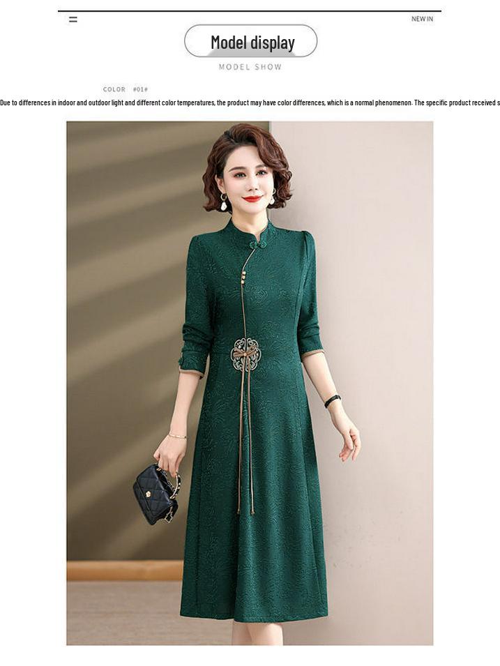 2024 Spring & Autumn Middle-Aged Women's Chinese Cheongsam Dress - Elegant Evening and Casual Style