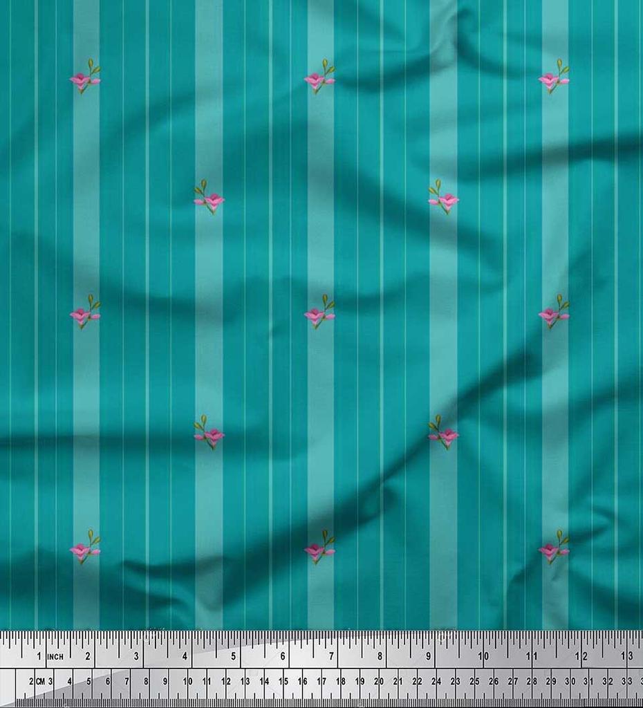 Soimoi Japan Crepe Satin Fabric Artistic Floral & Stripe Fabric Prints By metre 42 Inch