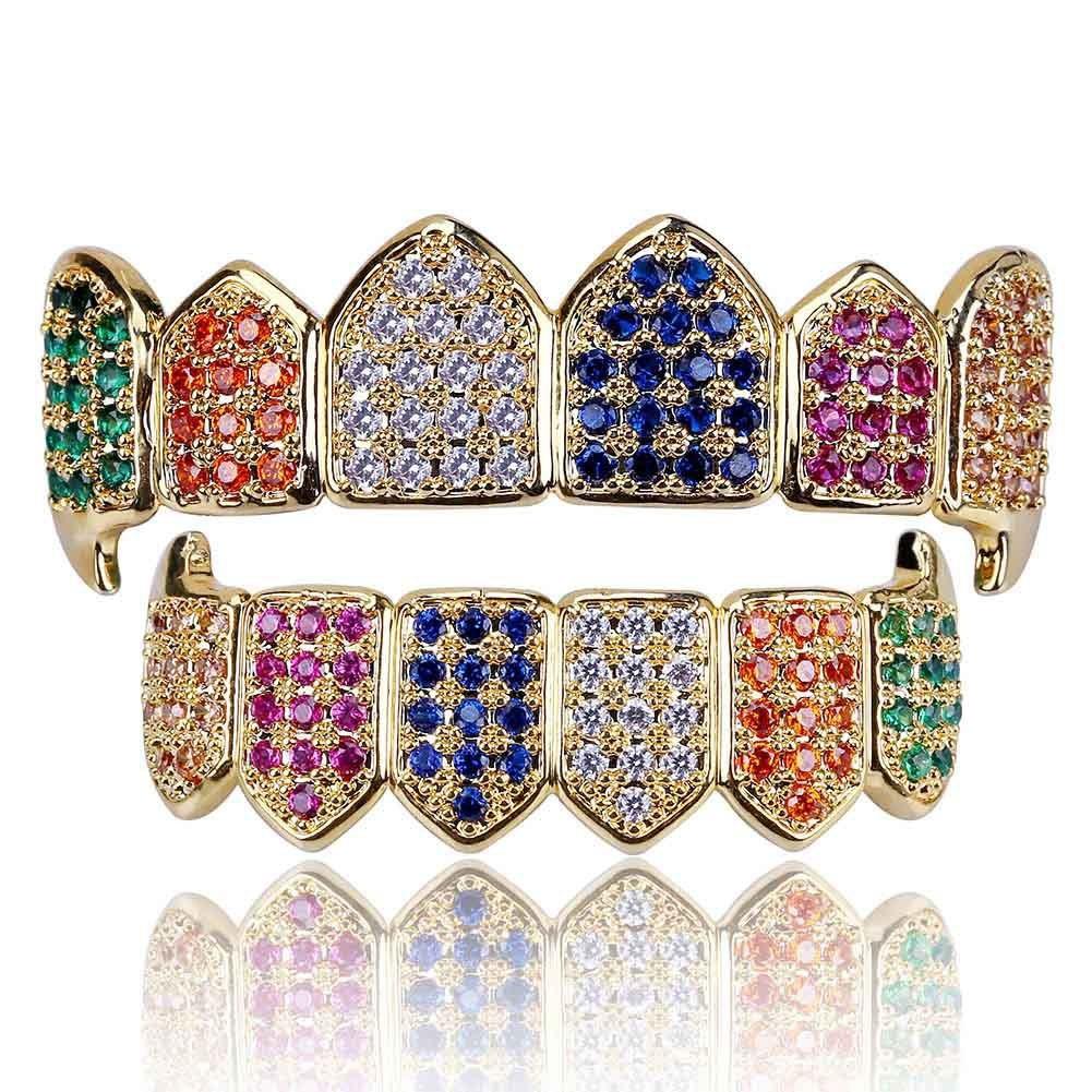INS Popular hiphop European and American Hip-Hop Gold Teeth Set Sharp Teeth Jewelry Micro-Inlaid Gold Teeth Decoration Teeth Manufacturer