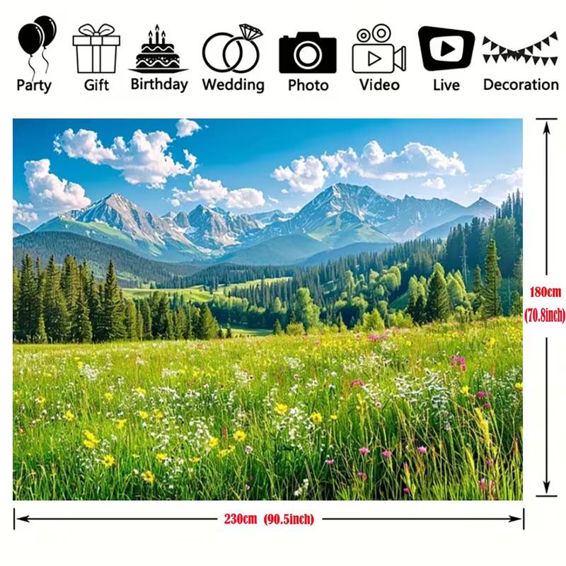 2D Mountain Forest Meadow Backdrop Spring Nature Party Photo Booth Background