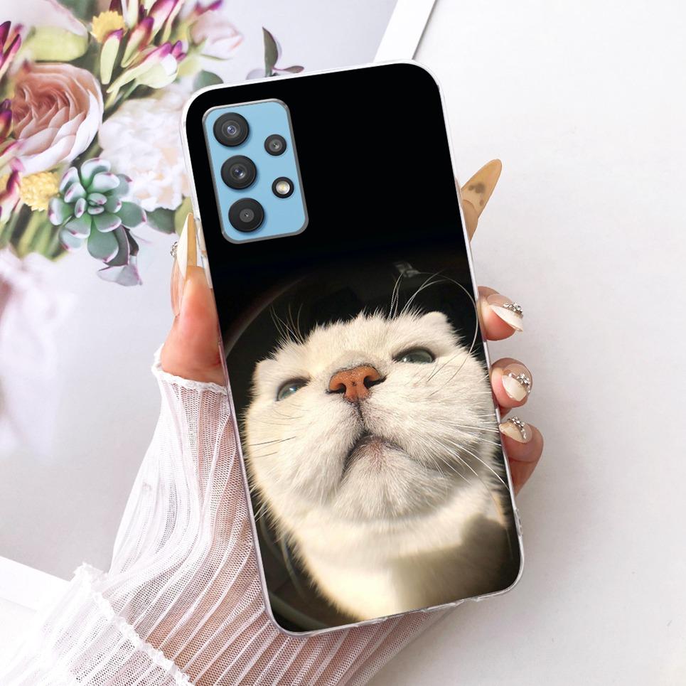 Cartoon Katze Drache Tiere Malerei Hülle für Samsung Galaxy A32 A33 5G 4G Rückseite Transparent Weiches TPU Silikon Handyhülle