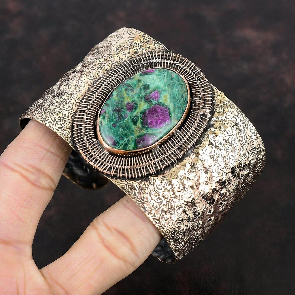 Rubin-Fuchsit Kupfer Armreif Drahtumwickelt Armspange Handgefertigt Verstellbarer Armreif Edelstein Armreif Kupferdraht Umwicklung Schmuck Geschenke für Mutter