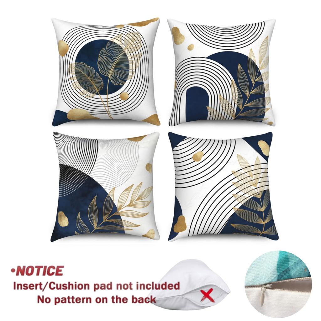 Luxury Abstract Throw Pillow Covers Set Of 4 Navy Blue Gold Leaf Geometric Pillowcase Polyester Linen Fabric Modern Home Decor