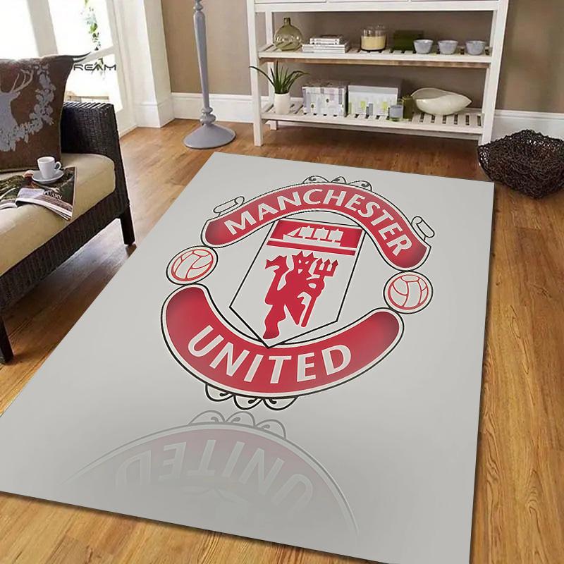 Manchester United Fotballklubb Flanellmønster Kvadratisk Teppe,Områdeteppe,Teppeteppe for Stue Soverom Sofa Lekerom Dekorasjon,Sklisikker Gulvmatte