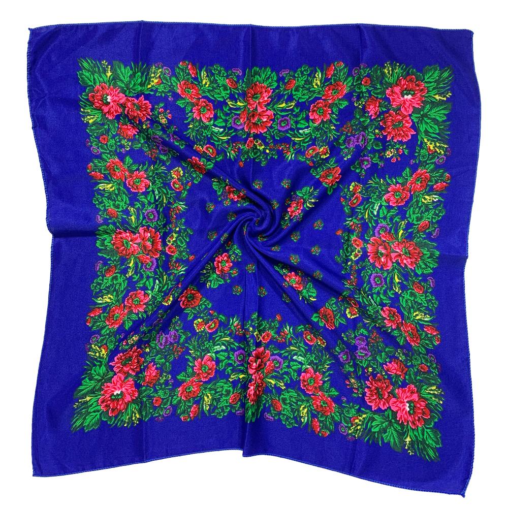 Women Square National Scarf 70*70Cm Russian Retro Floral Print Head Scarves Bandana Foulard Femme Muslim Headwrap Babushka Scarf