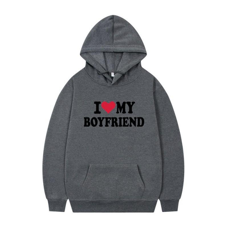 Herren Gothic Streetwear Kapuzenpullover Mit I LOVE MY BOYFRIEND Aufdruck Langarm Lockerer Schnitt