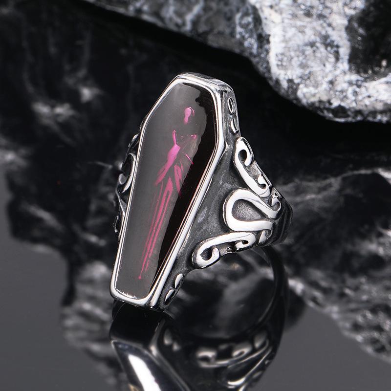 Retro Gothic Coffin Mummy Titanium Steel Ring - Alternative Style for Men