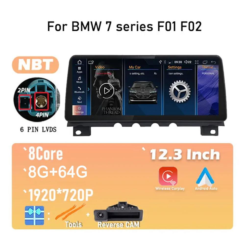 1920*720P Android 14 For BMW 7 Series F01 F02 CIC NBT System Wireless Carplay ID8 12.3 Inch Car Player Multimedia Navigation GPS