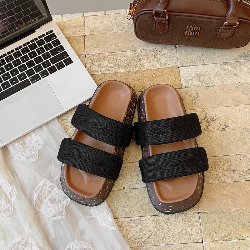 

Пляжные шлепанцы на толстой подошве с надписью из одного слова 2025 лето новые уличные маффин буква крутые шлепанцы модные шлепанцы женские 35 чёрный