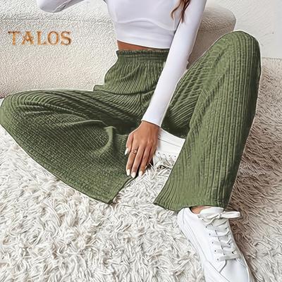 Women Pants Elastic High Waist Straight Wide Leg Casual Trousers Solid Color Sporty Style Long Pants Daily Wear
