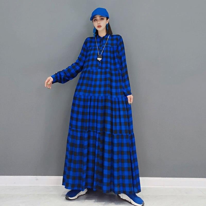Xitao Plaid Pleated Fashion Loose Dress GWJ0734